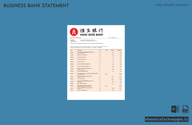 Hang Seng Bank Firmenkontoauszug (Word- und PDF-Beispiel)